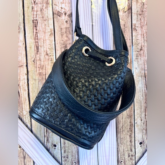 PASLEY  MINI TOOLED LEATHER BUCKET BAG | Black and Tan Women’s Bag luxurious (B) - Picture 4 of 5